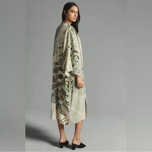 Anthropologie Green Patterned Duster Kimono